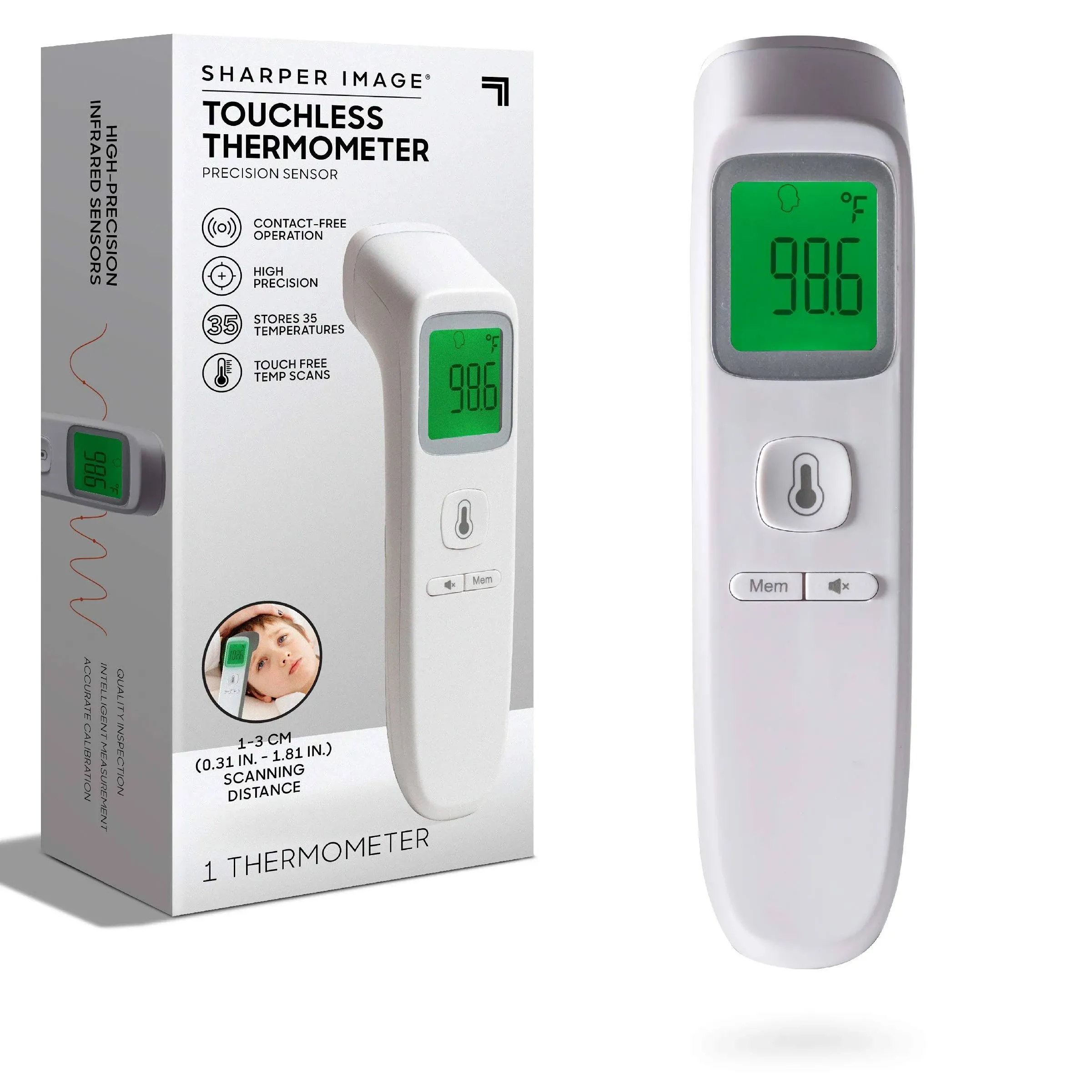 Sharper Image Digital Touchless Smart Forehead Thermometer High-Precision Infrared Sensors