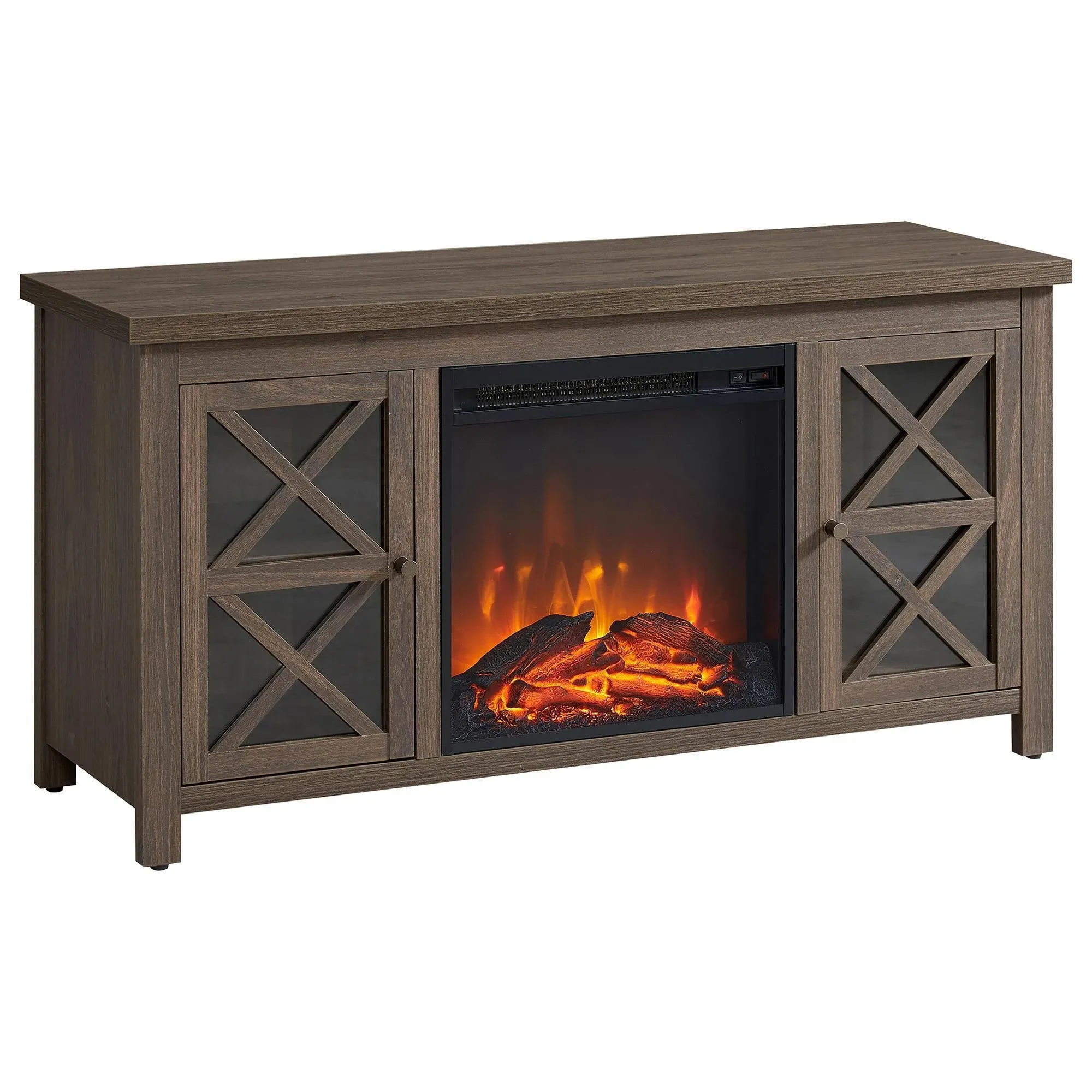 Henn&Hart Rectangular TV Stand with Crystal Fireplace for TV's up to 55" in White Oak, Electric Fireplace TV Stands for the Living Room