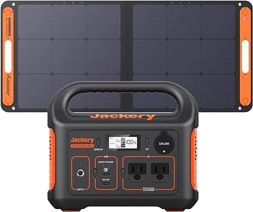 Jackery Solar Generator 300, 293Wh Backup Lithium Battery with 1XSolar Panel SolarSaga 100W, 110V/300W Pure Sine Wave AC Outlet for RV Outdoors Camping Travel Blackout
