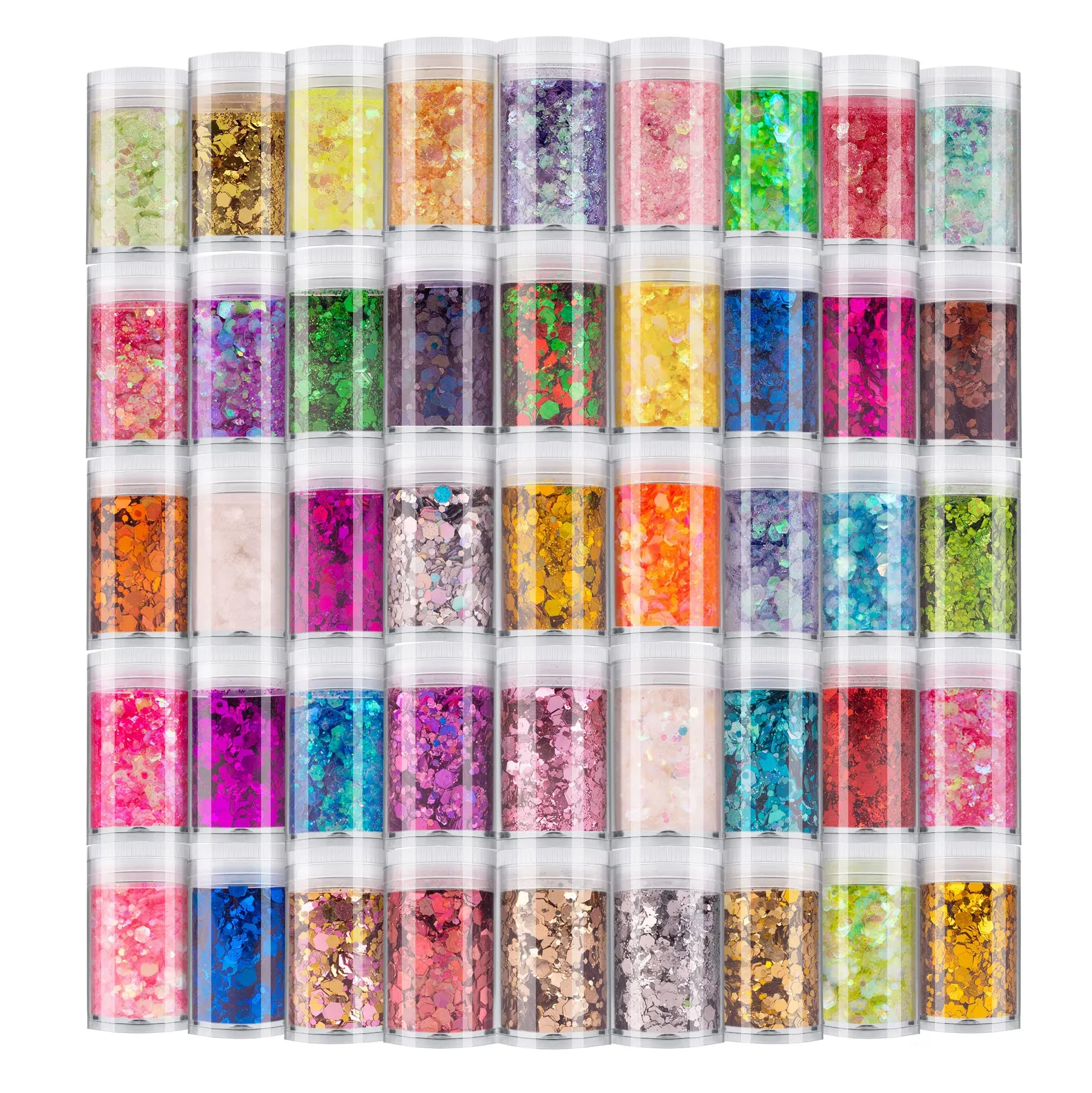 Holographic Chunky and Fine Glitter Mix, 45 Colors Festival Sequins &amp; Glitter Powder, Iridescent Glitter Flakes, Cosmetic Face Body Eye Hair Nail Art