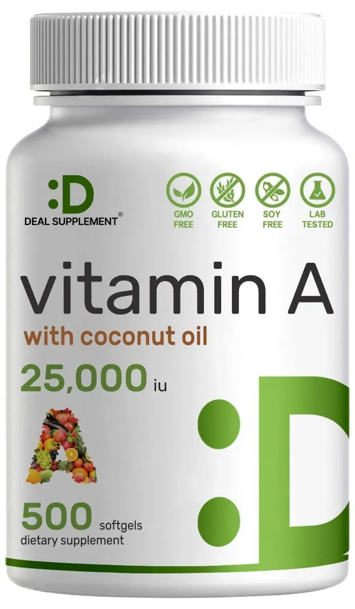 Deal Supplement High Potency Vitamin A 25000 IU 500 Coconut Oil Softgels | Easily Absorbed Natural Fish Liver Oil Source Vitamins for Eye Immune &