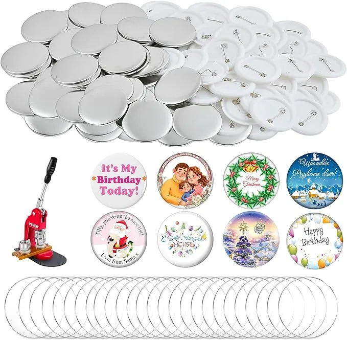 Akamino 100 Pieces Blank Badge Button Parts for Button Making Machine - Metal Shells and Plastic Base Components, Badge Making Supplies for DIY Arts Crafts Gifts Souvenirs