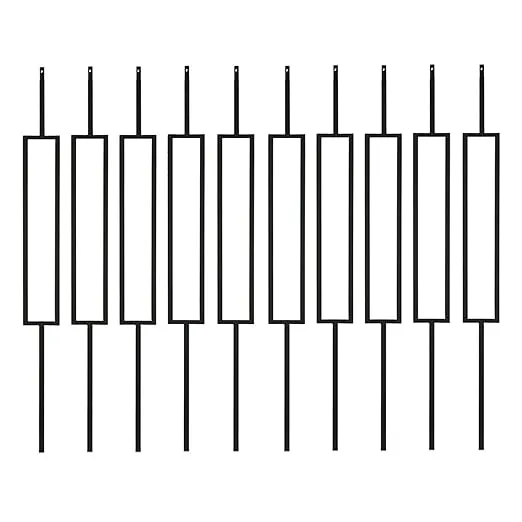 S11-Wrought Iron Balusters – Set of 10 Deck Balusters - Decorative Metal Balusters for Decks – Single Rectangle - 1/2-inch Hollow Iron Spindles – Satin Black Metal Railing