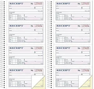 Money/Rent Receipt Book, 2-Part, Carbonless, 11 x 5.25 Inches, 4 Receipts/Page, 200 Sets per Book (4161), White Pack of 2