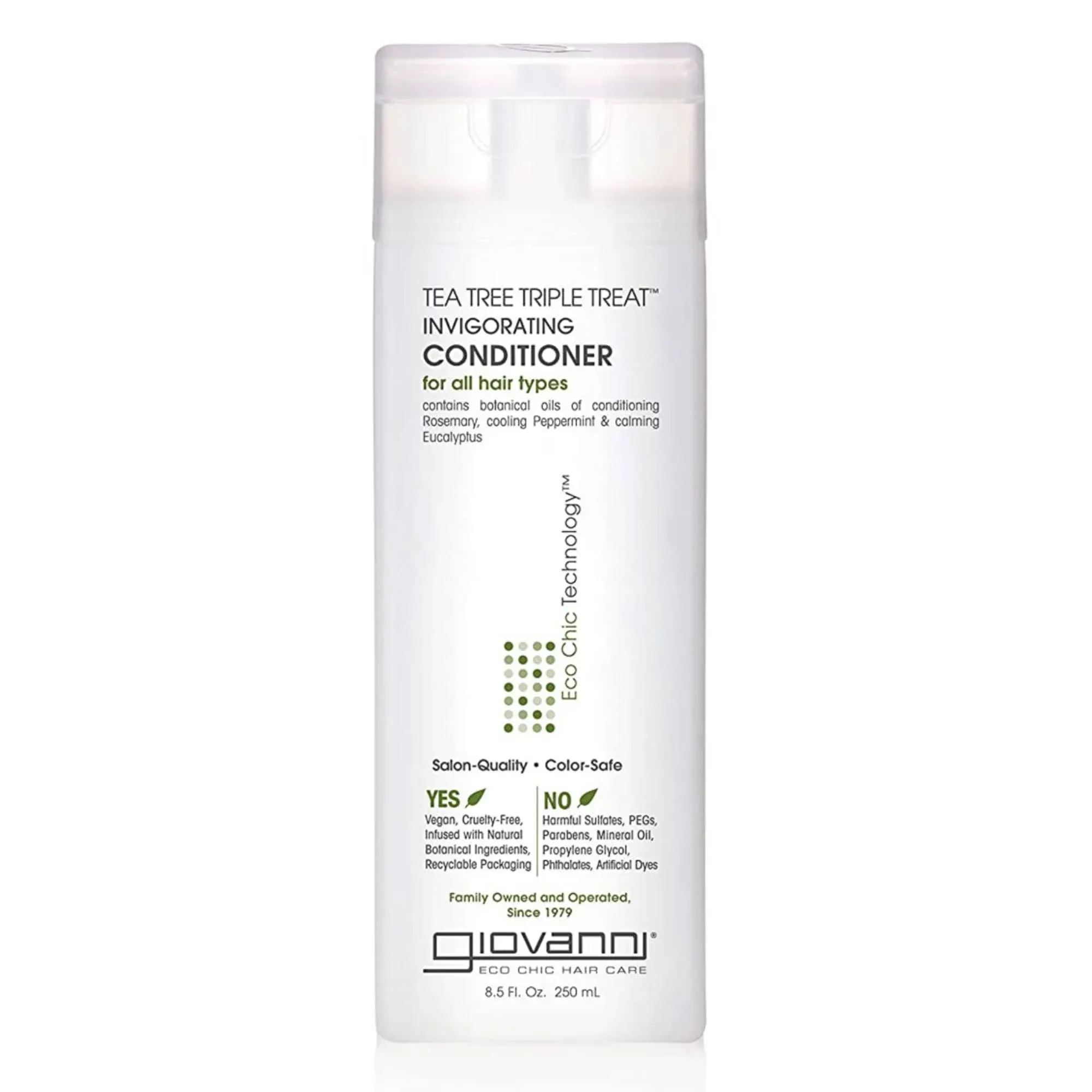 GIOVANNI Tea Tree Triple Treat Invigorating Conditioner - Cooling Peppermint, Eucalyptus, Rosemary, Helps Dry Flaking Scalp, Paraben Free, Helps to Moisturize, Smooth & Detangle- 8.5 oz (1 Pack)