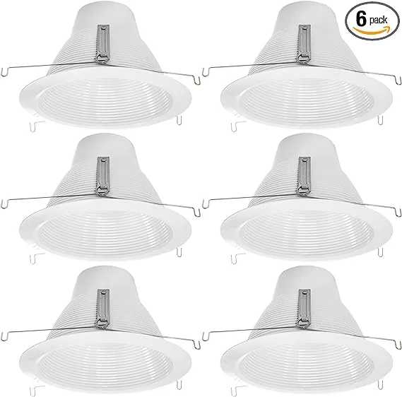 [6-Pack] PROCURU 6-Inch Recessed Light Shorty Cone Trim, Weatherproof Air-Tight, IC-Rated, White