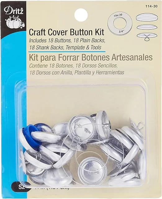 Dritz 114-30 Craft Cover Button Kit with Tools, Size 30 - 3/4-Inch, 18-Sets