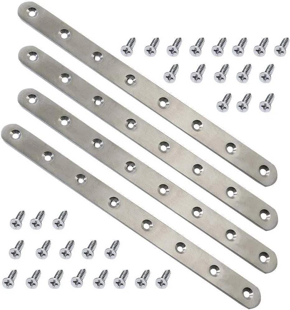 4 Pcs 245mm / 9.7" Length 8 Hole Stainless Steel Straight Corner Brackets