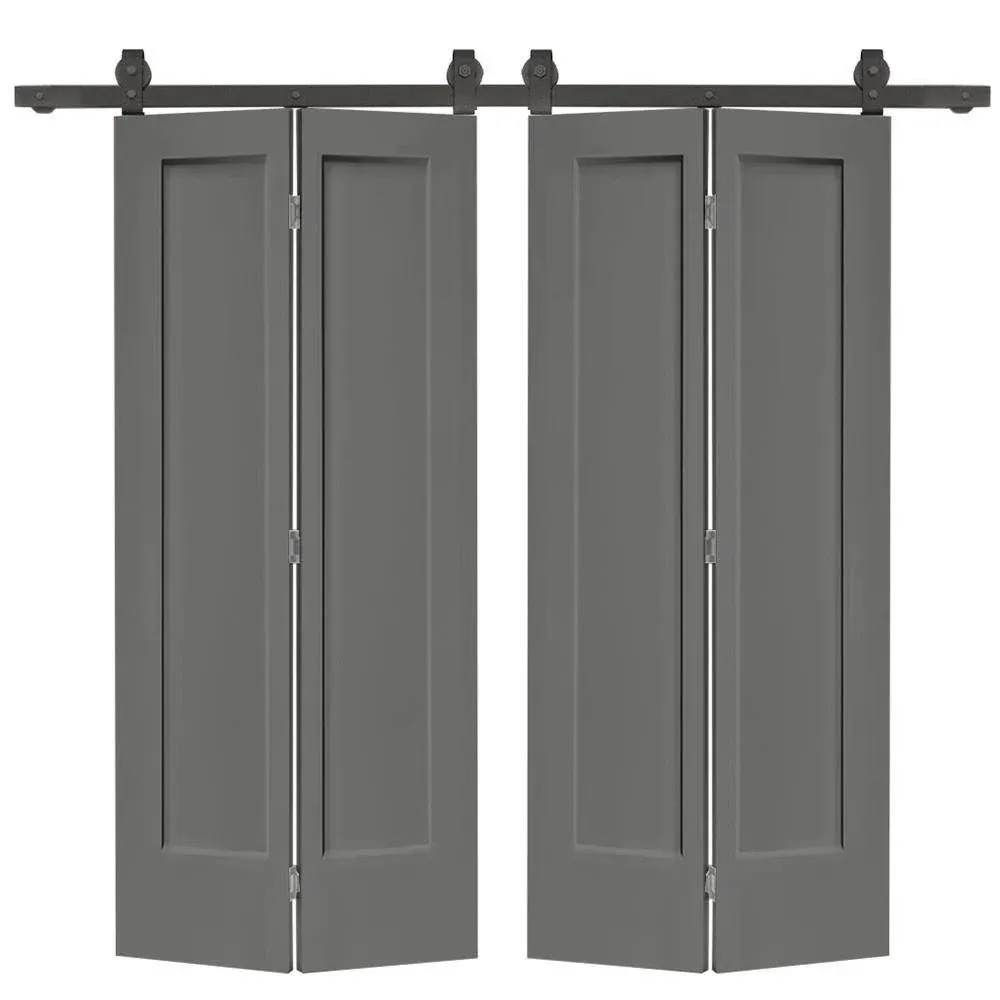 CALHOME 60 in. x 80 in. 1 Panel Shaker Light Gray Painted MDF Composite Double Bi ...