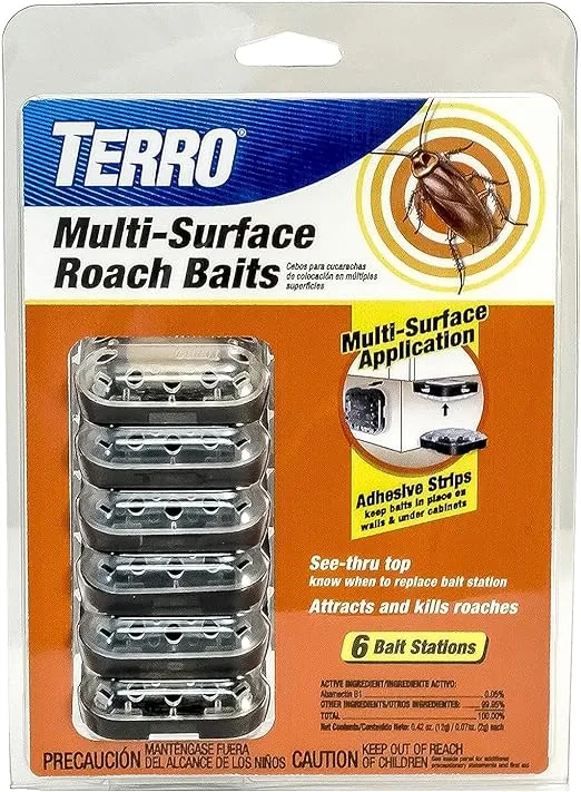 TERRO T500 Indoor Multi-Surface Roach Killing Bait Cockroach Killer - 6 Bait Stations, Black
