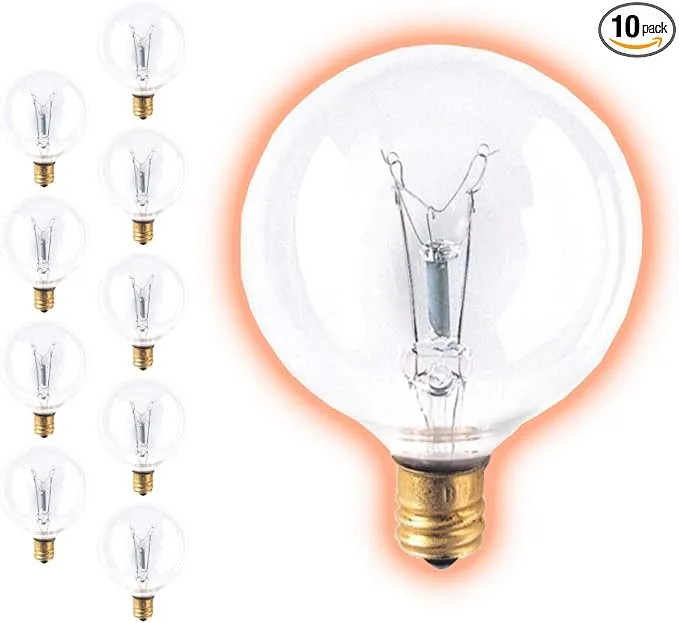 Goodbulb 6o Watt G16 Globe Light Bulbs | Clear Finish Candelabra E12 Base 2700K ...