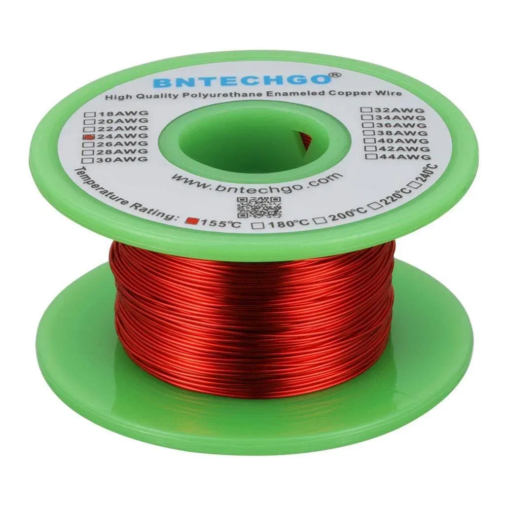 BNTECHGO 24 AWG Enameled Copper Wire, 4 oz, Red, Temperature Rating 155℃, Part Number ECW24AWG025LB