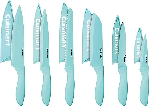 Cuisinart 12-Piece Kitchen Knife Set, Advantage Color Collection with Blade Guards, (Aqua)
