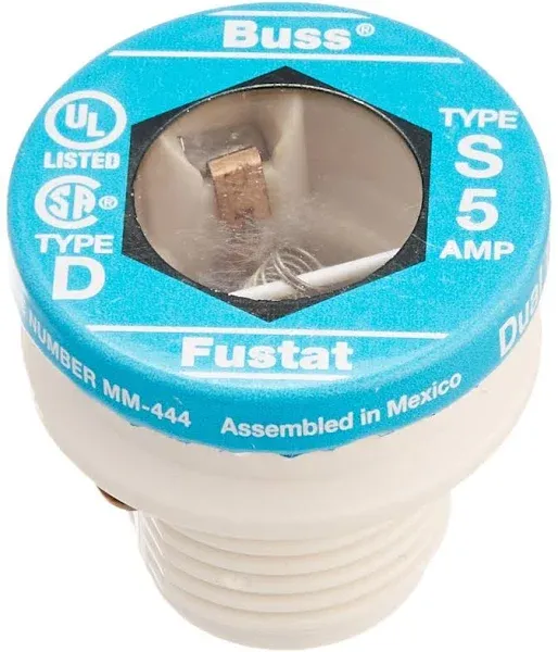 S-5 - 5 Amp Type S Time-Delay Dual-Elem Plug Fuse Reject Base 125V (Pack of 1)