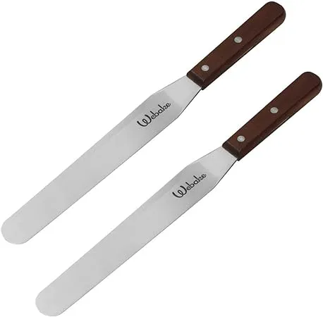 Webake Cake Spatula Straight Icing Spatula Set of 2, 14 Inches Frosting Spreader with Wooden Handle, Professional Stainless Steel Cake Decorating Spatula Jar Spatulas of Pastry