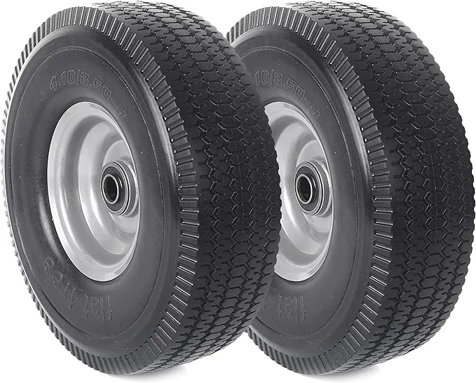 AR-PRO (2-Pack) 10-Inch Solid Wheel Replacement - 4.10/3.50-4 Flat Free Tire and Wheel with 5/8 extra 3/4 &1/2 Bearings and 2.2" Offset Hub - Compatible with Hand Truck, Generator, Gorilla Carts