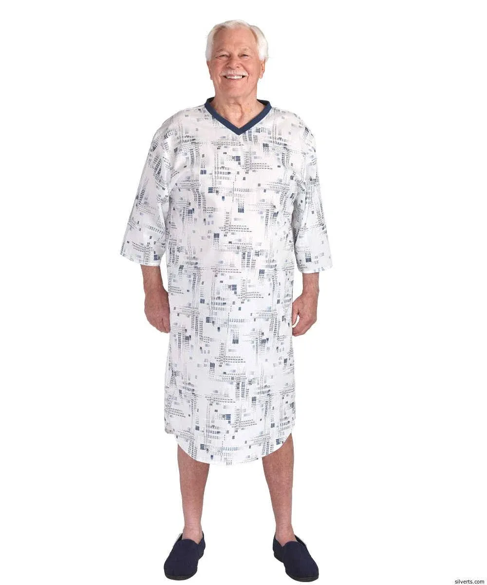 Silverts SV50050 Poly-Cotton Hospital Gowns for Men-Navy/White-Large