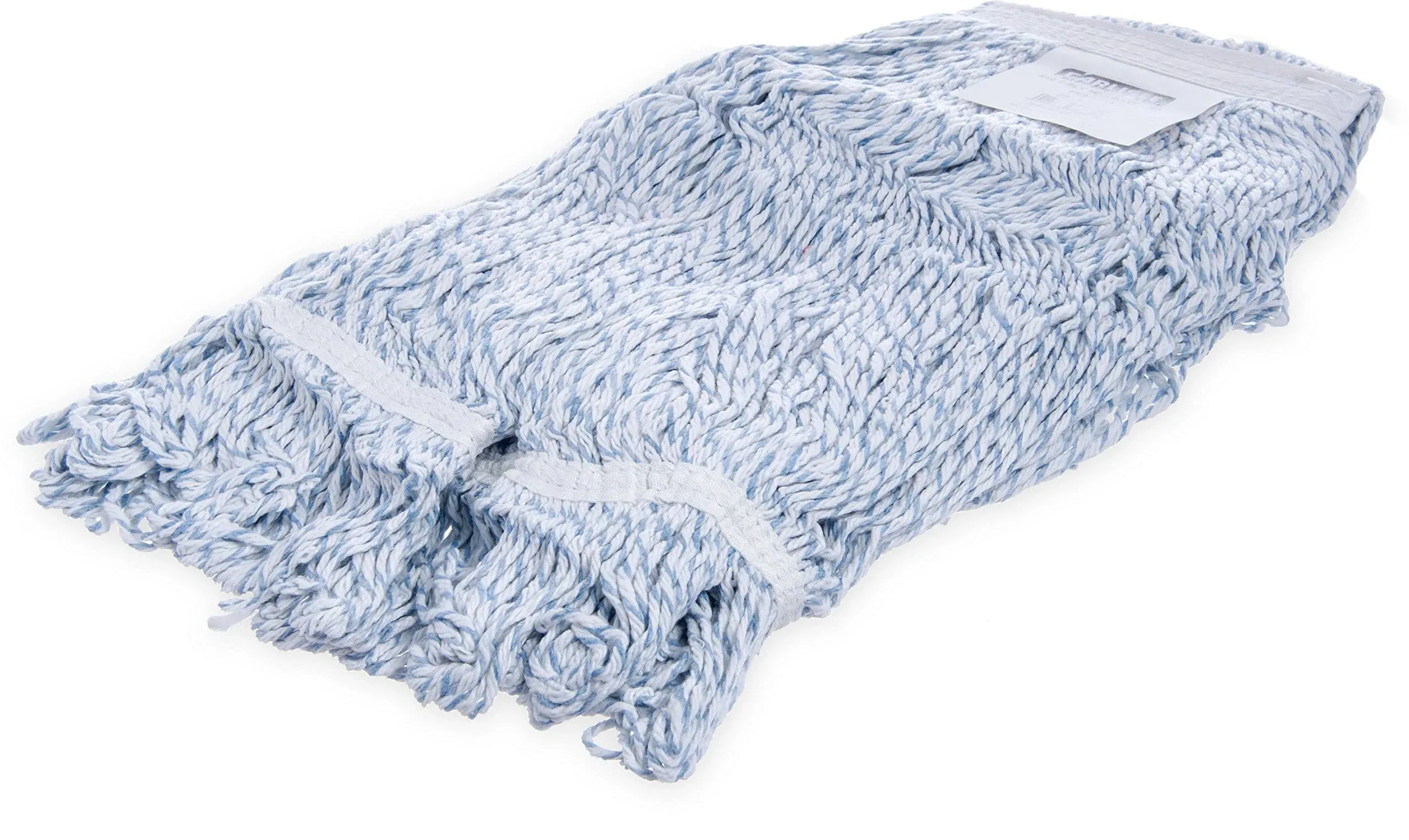 Flo-Pac(R) Finishing Mop Head, medium, 4 ply, looped-end, washable, non-pre-shrunk, blue rayon cotton blend yarn with white 1/2 wide vinyl-coated band