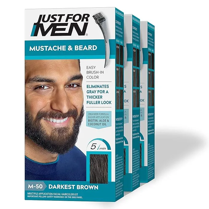 Just for Men Mustache & Beard, Beard Coloring for Gray Hair with Brush Included for Easy Application, with Biotin Aloe and Cocon