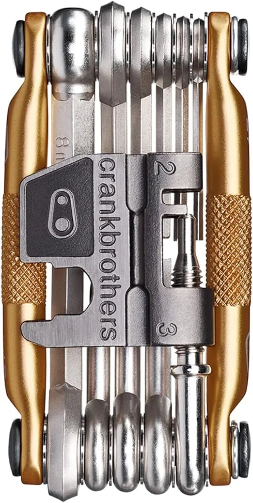 Crankbrothers Multi Tool M 17 Bike Tool - MTB Multi-Tool Gold - 17 bicycle tools (17 in 1 tool), ergonomic and lightweight