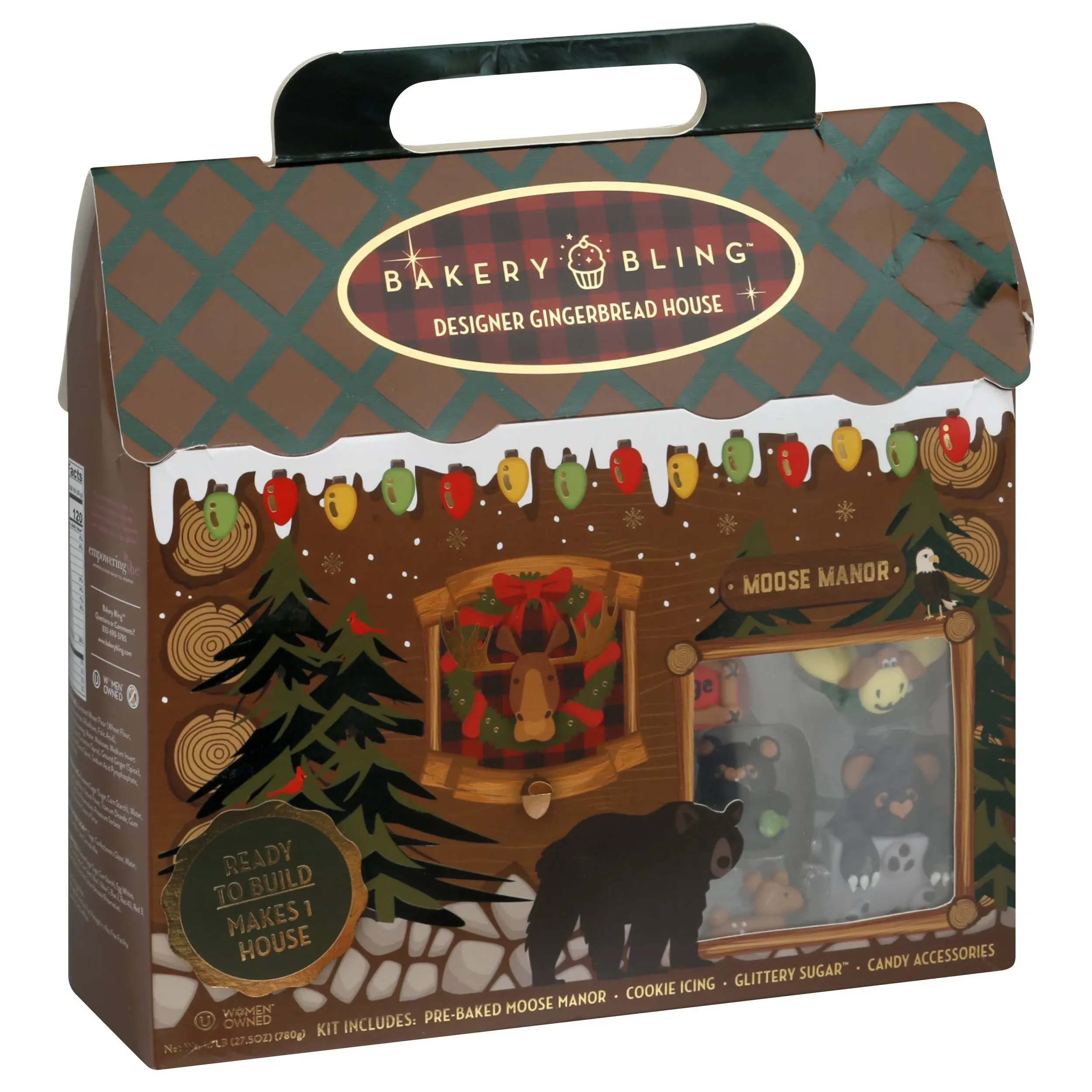 Christmas Gingerbread House Kits for Kids - Bakery Bling™ Moose Lodge Gingerbread House Kit - Includes Pre-Baked Gingerbread House, Quick-Dry Icing, Glittery Sugar™ and Edible Figurines