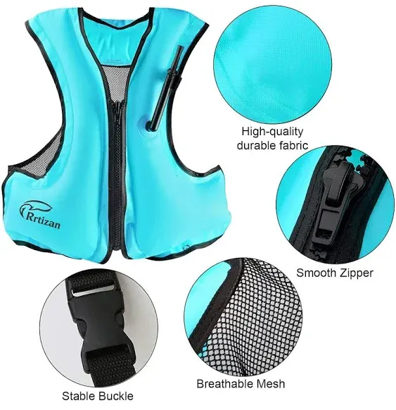 Rrtizan Adults Inflatable Swim Vest, Portable Snorkel Vest for Men/Women, Buoyancy Aid Jackets, Blue, S/M