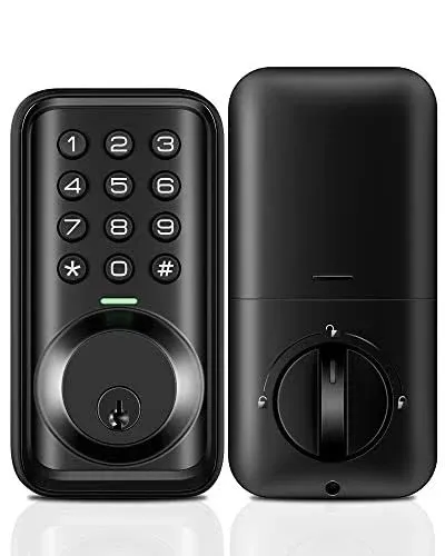 Veise Keyless Entry Door Lock, Electronic Keypad Deadbolt Lock, Auto Lock, 1 Touch Locking & 20 User Codes, Anti-Peeking Password, Easy Installation Design - Matte Black