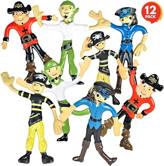 ArtCreativity Bendable Pirate Figures, Set of 12 Flexible Men, Birthday Party Favors for Boys & Girls, Stress Relief Fidget Toys for Kids and Adults, Goody Bag Stuffers, Piñata Fillers