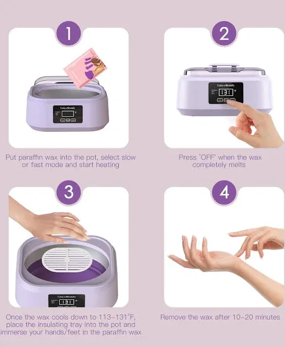 EasyinBeauty Paraffin Wax Machine for Hands and Feet, 3000ml Touchscreen Warmer with 6 Lavender Wax Packs (2.64 lbs) - Spa Therapy for Smooth, Soft Skin,Purple