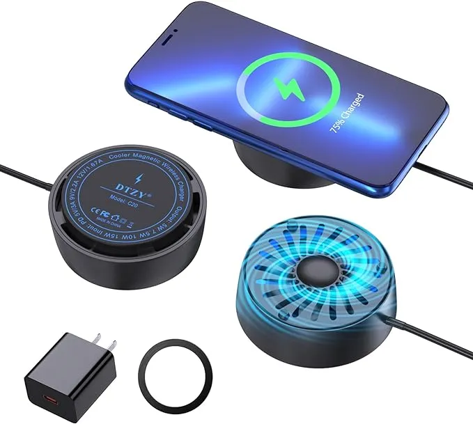 Magnetic Wireless Charger Phone Cooler, 15W Fast Charging Compatible with Radiator Wireless Charging for iPhone 14/13/12 Series,Magsafe Wireless Charging for Gaming Video Live Streaming Black