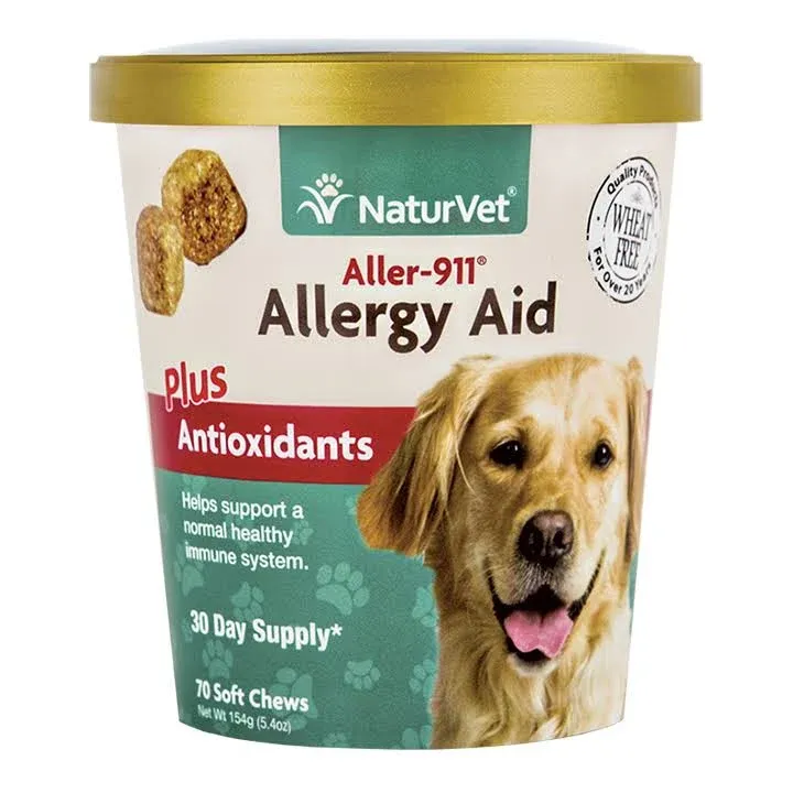 NaturVet Aller-911 Advanced Allergy Aid for Dogs, Cats – Antioxidant-Rich Pet Supplement with Omegas, DHA, EPA – Helps Support Dog Immune System, Cat Respiratory Health, Skin Moisture 180 Soft Chews