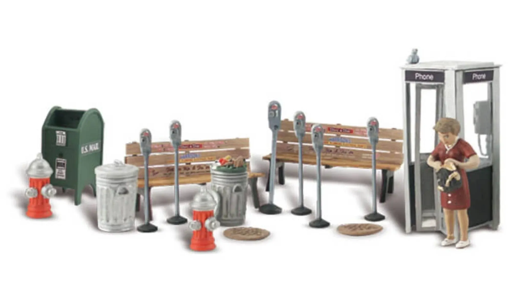 Woodland Scenics A2764 O-Scale Street Things, Benches, Mailbox, Hydrants, More