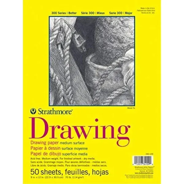 Strathmore Drawing Paper Pad, 300 Series, 50 Sheets, 9" x 12", Tape Bound