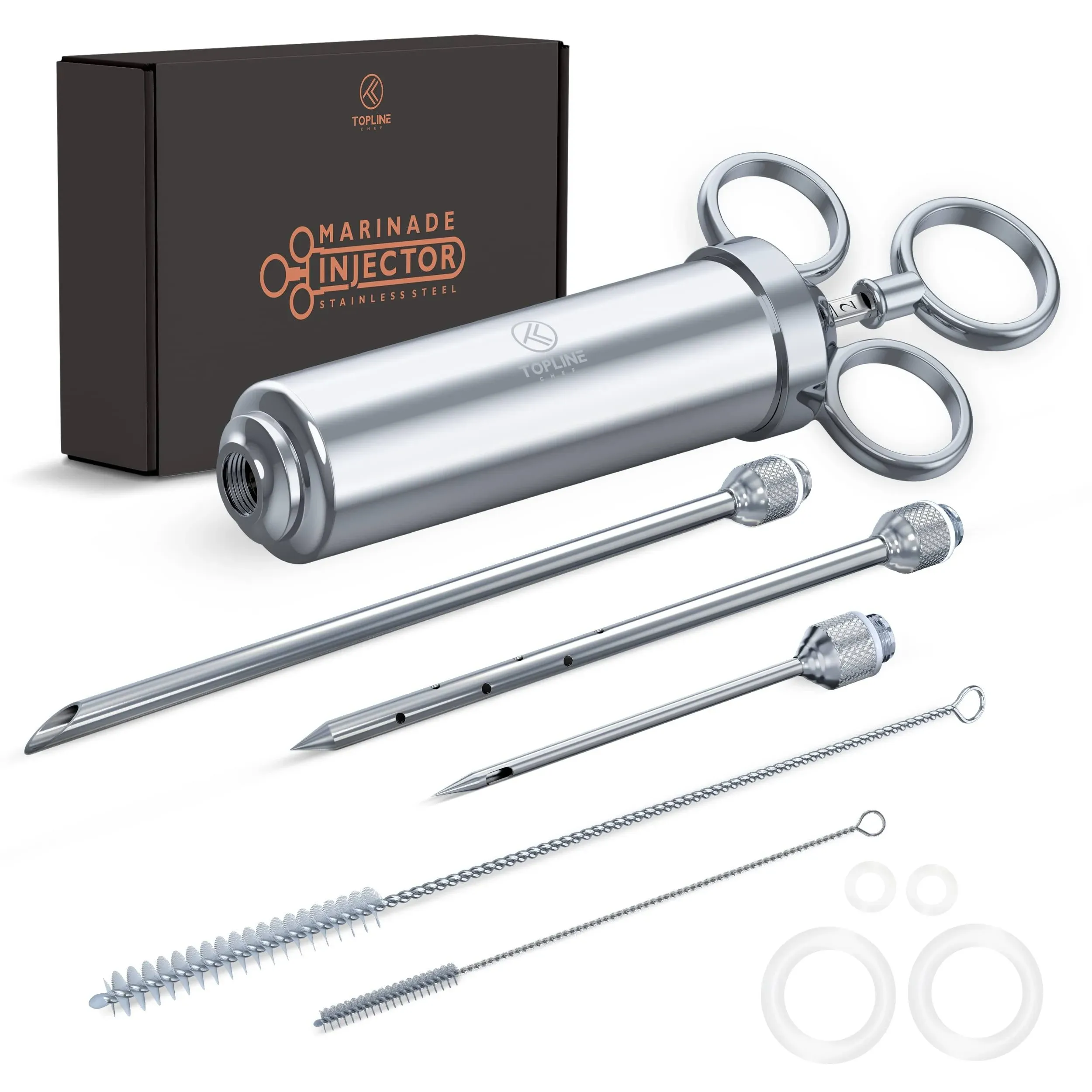 Marinade Meat Injector - Versatile Turkey Injector 304 Stainless Steel Meat Injector Syringe Kit For The Family - Marinade Injector Syringe With Brisket Injector Multiple Needles with Cleaning Brush