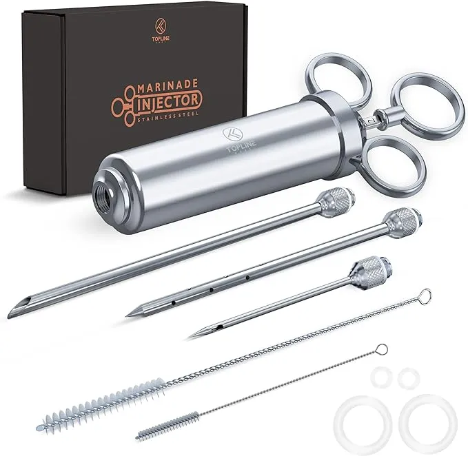 Marinade Meat Injector - Versatile Turkey Injector 304 Stainless Steel Meat Injector Syringe Kit For The Family - Marinade Injector Syringe With Brisket Injector Multiple Needles with Cleaning Brush