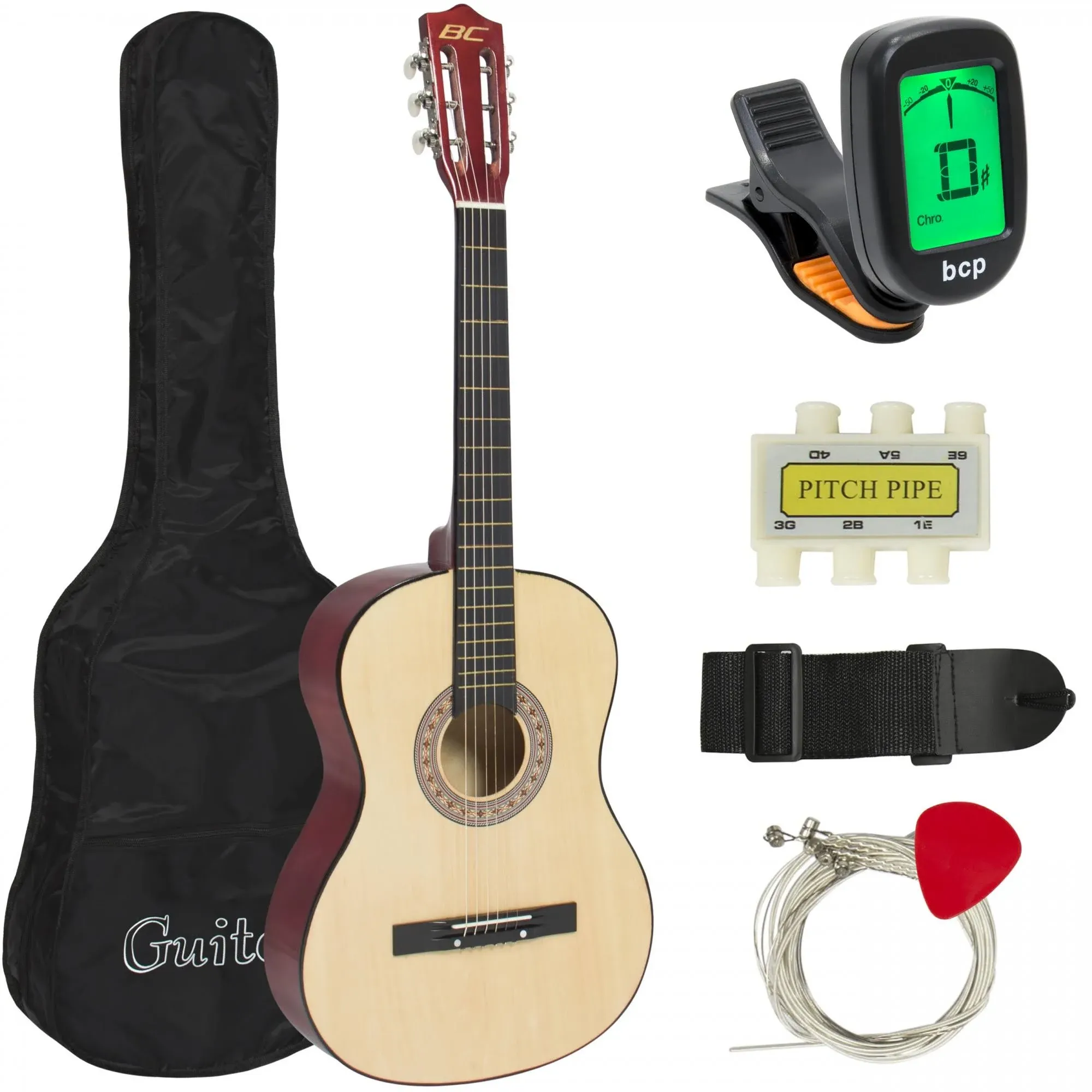 Best Choice Products 38in Beginner All Wood Acoustic Guitar Starter Kit w/Gig Bag, Digital Tuner, 6 Celluloid Picks, Nylon Strings, Capo, Cloth, Strap w/Pick Holder - Blue