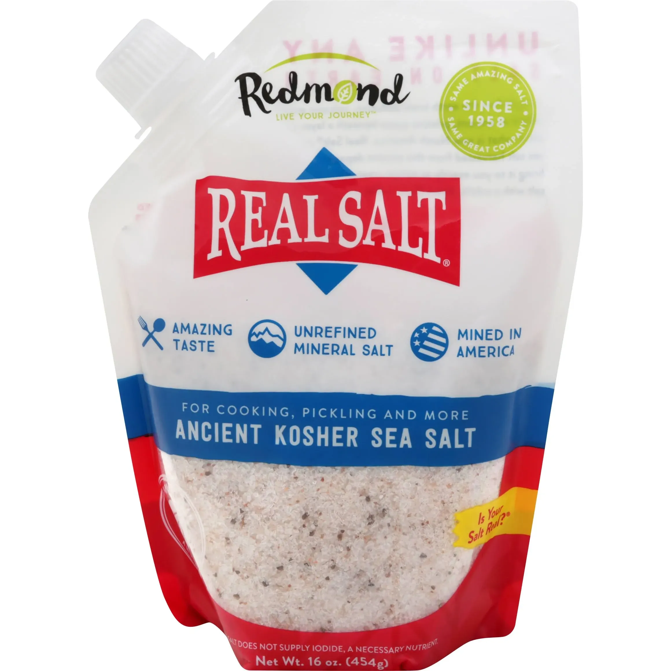 Redmond Real Sea Salt - Natural Unrefined Gluten Free Kosher, 16 Ounce Pouch (1 