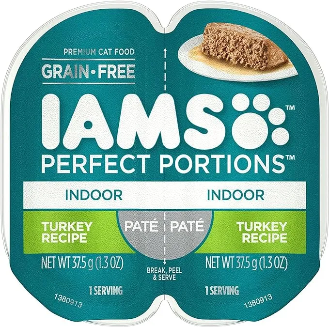 Iams Grain-Free Perfect Portions Indoor Pate` Turkey Recipe (4-Trays = 8 Indi...