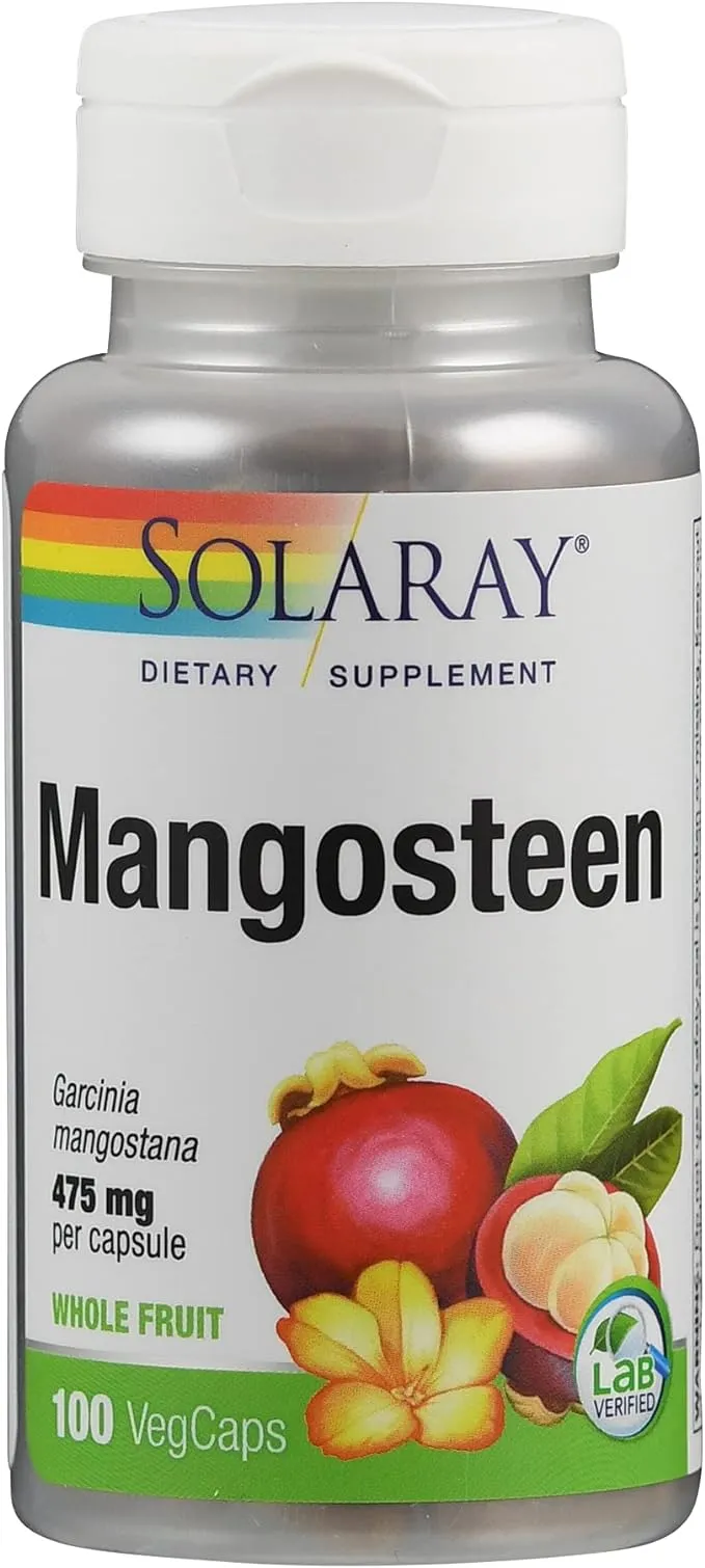 SOLARAY Mangosteen Fruit 475mg | Whole Herb | Antioxidant & Immune Support Supplement w/Phytonutrients, Polyphenols, Flavonoids, & More | 100ct