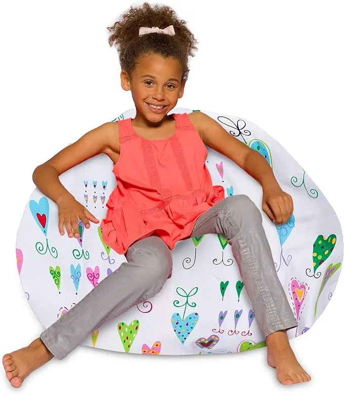 Posh Creations Bean Bag Chair for Kids, Teens, and Adults Includes Removable and Machine Washable Cover, 38in - Large, Canvas Multi-Colored Hearts On