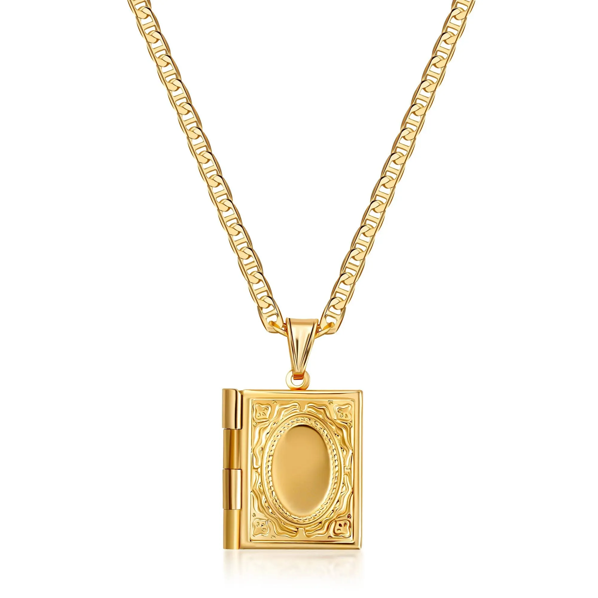 Barzel 18K Gold Plated Locket Necklace Photo Book Necklace - Made in Brazil