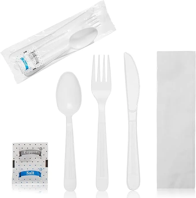 Faithful Supply 50 Plastic Cutlery Packets - Heavy Duty Knife Fork Spoon Napkin ...