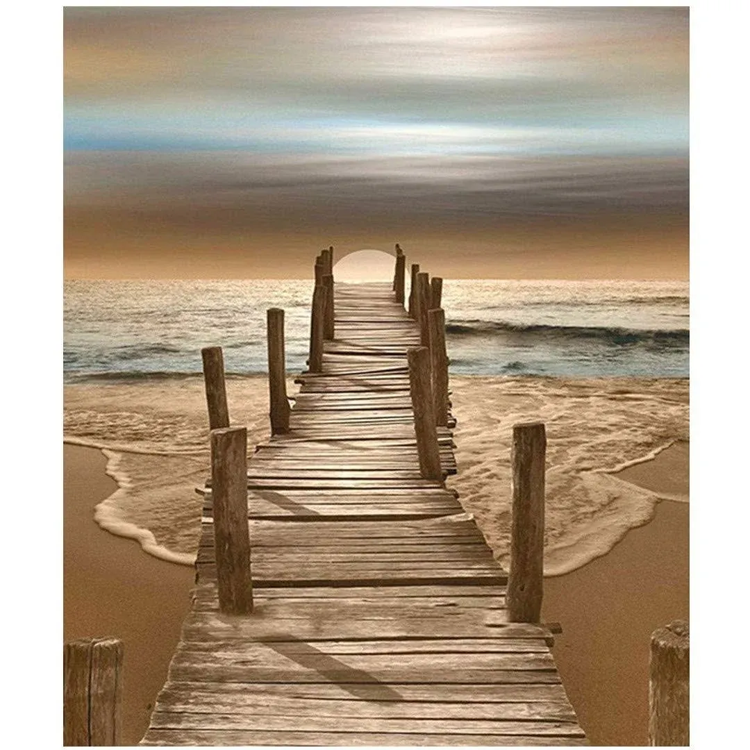 Diy Oil Painting By Numbers Kit Theme PBN Kit For Adults Girls Kids White Christmas Decor Decorations Gifts - Beach Wooden Bridge(Without Frame)