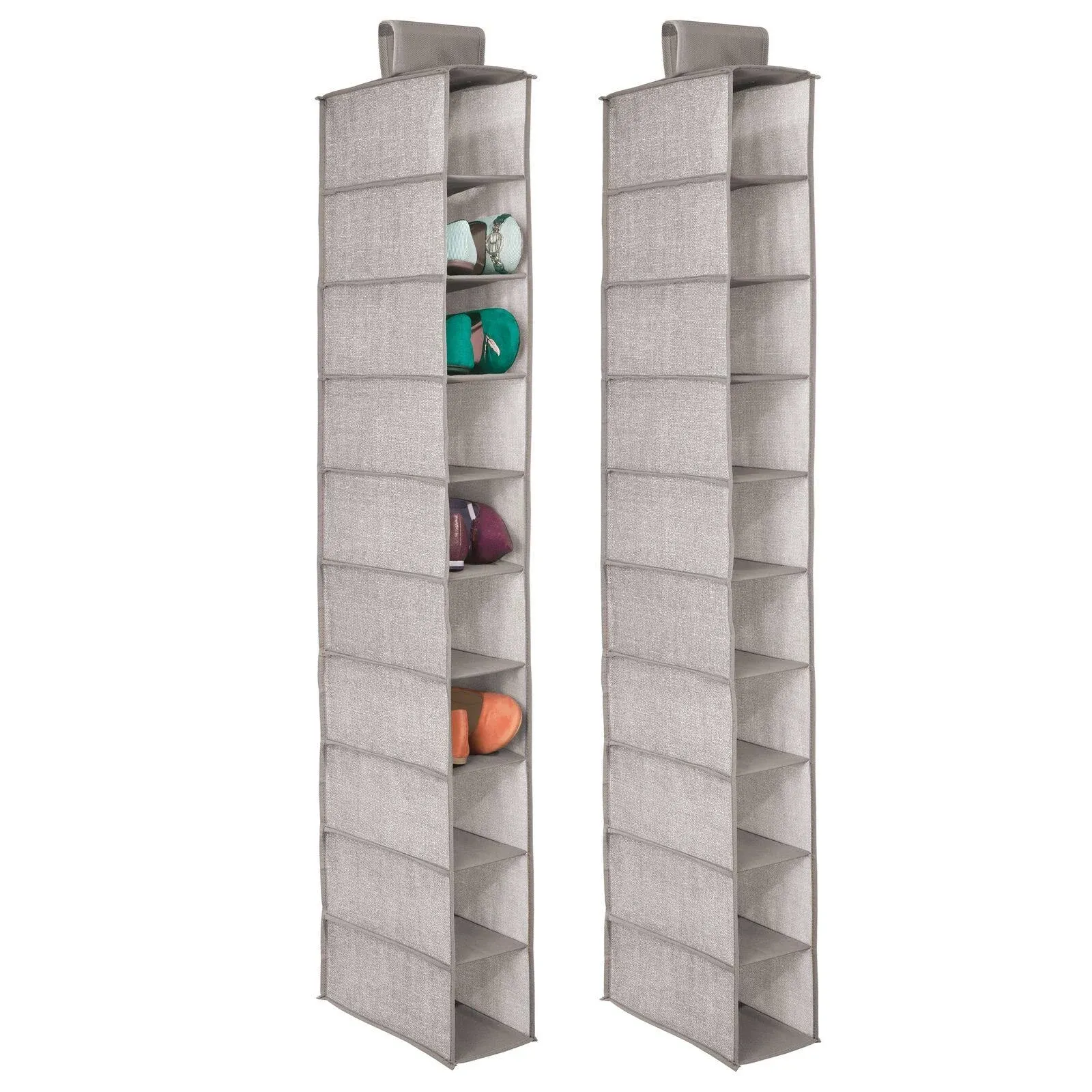 mDesign Soft 10 Shelf Fabric Closet Hanging Storage Unit, 2 Pack - Linen/Tan