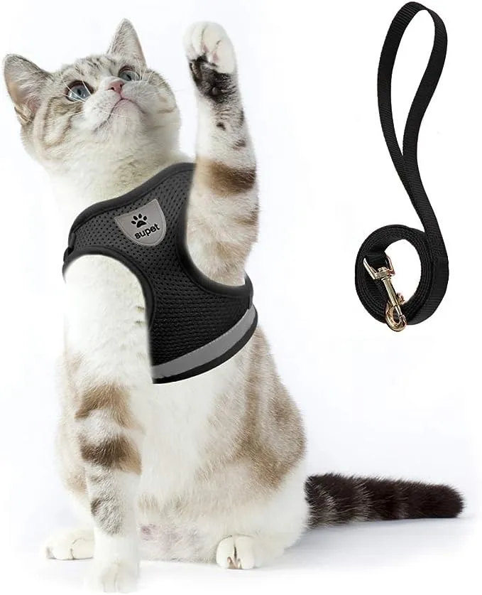 Supet Cat Harness and Leash Set for Walking Cat and Small Dog Harness Soft Mesh Harness Adjustable Cat Vest Harness with Reflective Strap Comfort Fit