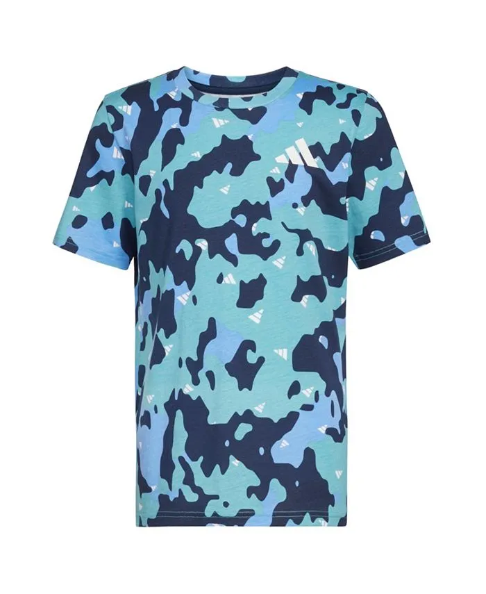 Adidas Little Boys Short Sleeve Strength Camo All Over Print T-Shirt - Preloved Blue