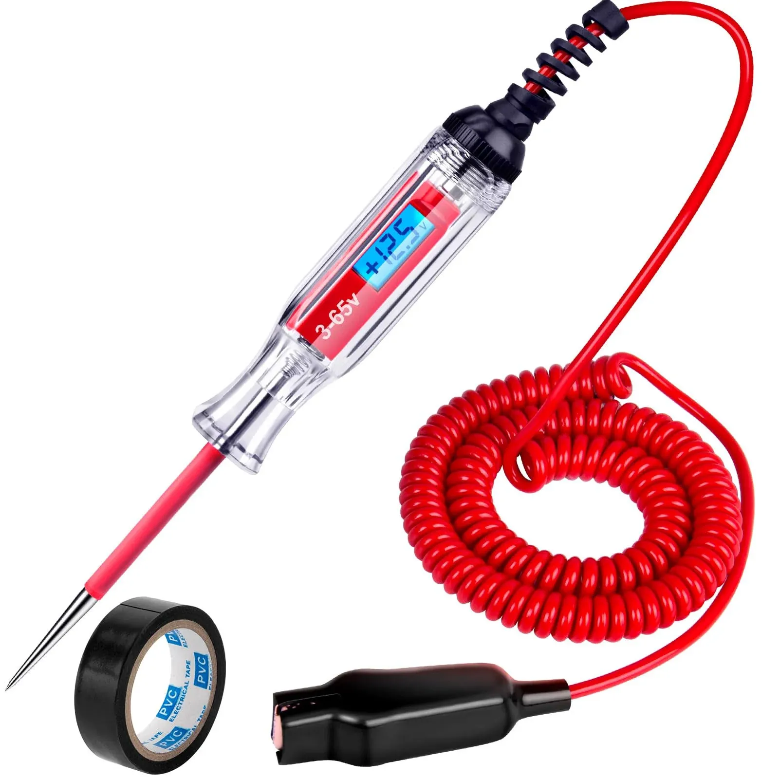 JASTIND Heavy Duty 3-48V Backlit Digital LCD Circuit Tester, Test Light with 140 Inch Extended Spring Wire, Car Truck Low Voltage & Light Tester with Stainless Probe