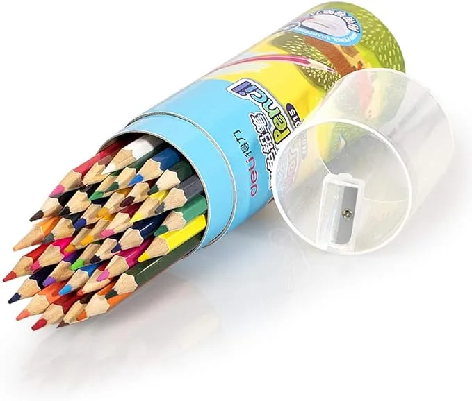 Deli 36 Pack Colored Pencils with Built-in Sharpener in Tube Cap, Vibrant Col...