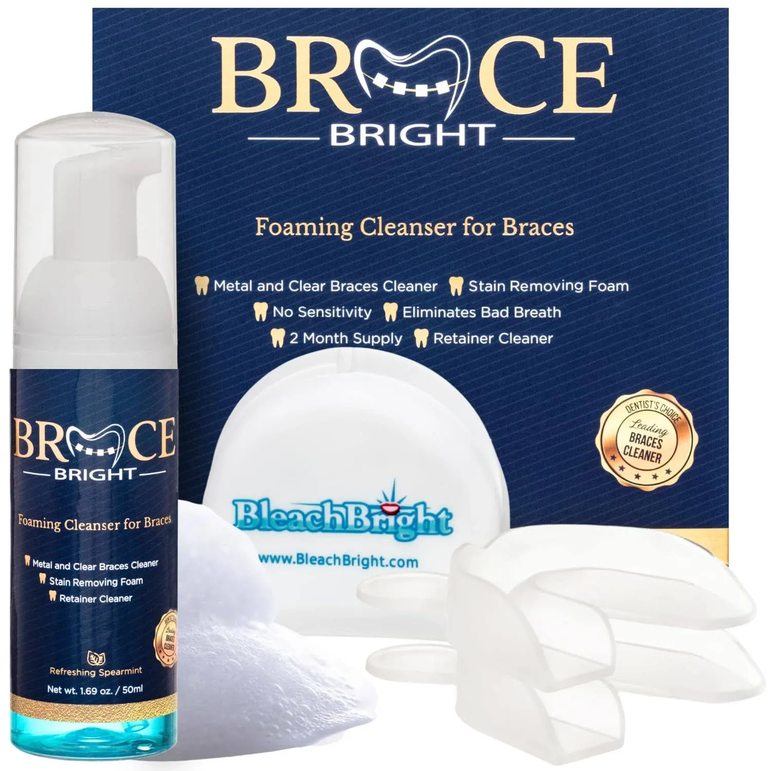 BraceBright Braces Foam Cleans Under Metal, Clear or Ceramic Brackets & Wires ...