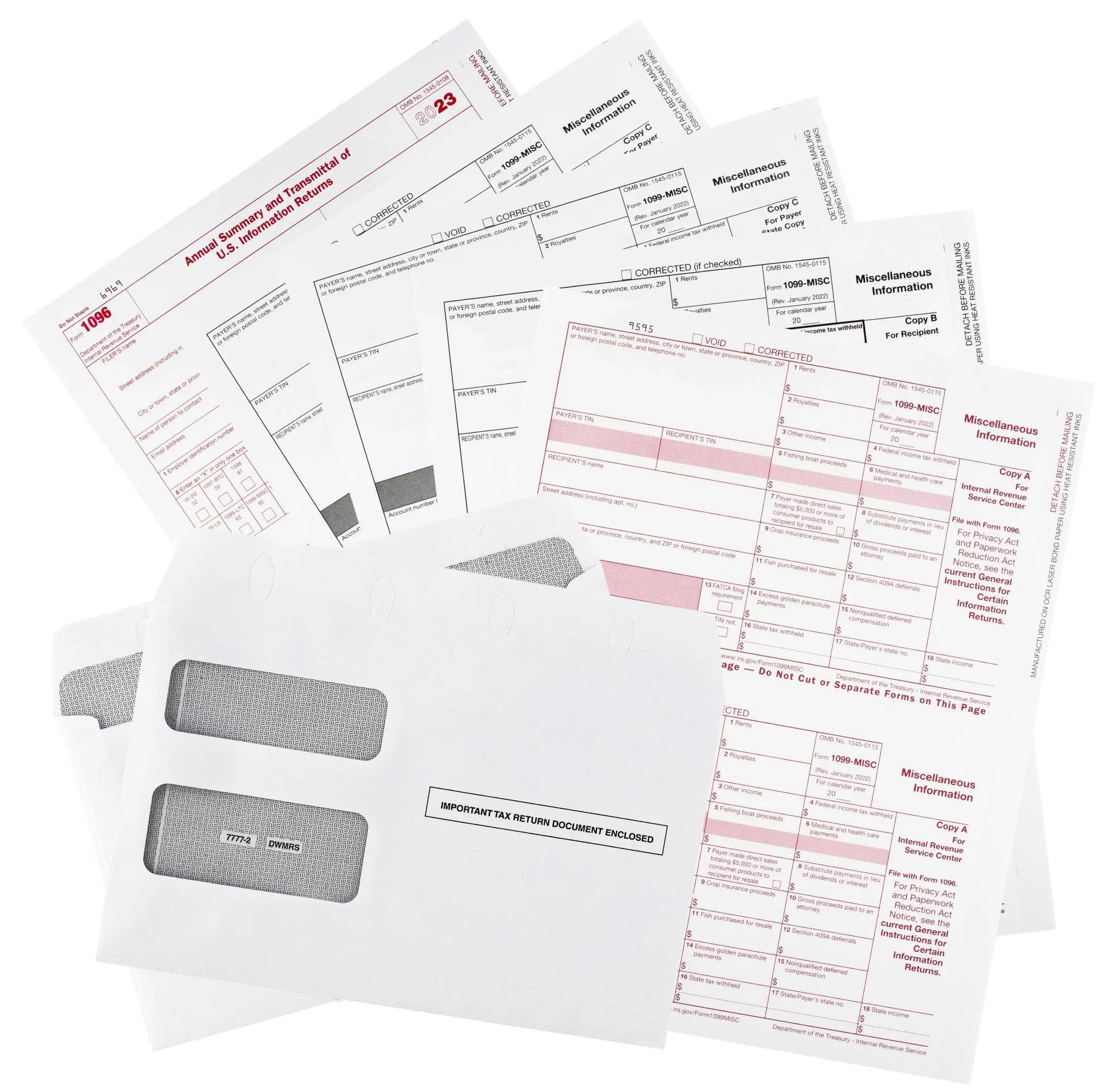 1099 Misc Tax Forms 2021 Complete 3-Part Laser - Kit for 25 Vendors, and 25